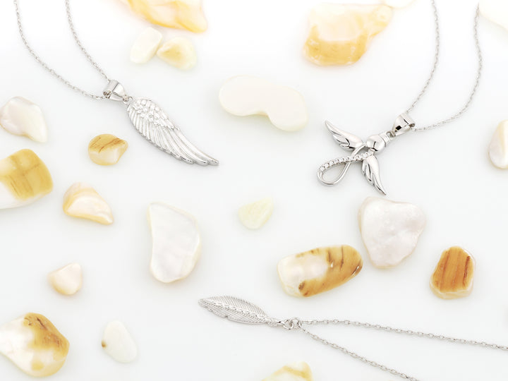 925 Sterling Silber Halsketten mit Engel Flügel Feder Motiven