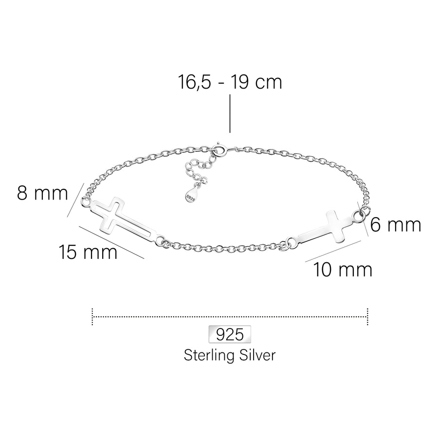 Maßenansicht von Kreuz Armband in 925 Silber von Sofia Milani - B0131