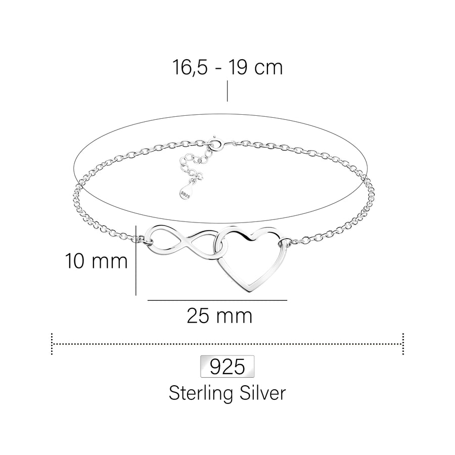 Maßenansicht von Unendlich Infinity Armband in 925 Silber von Sofia Milani - B0132