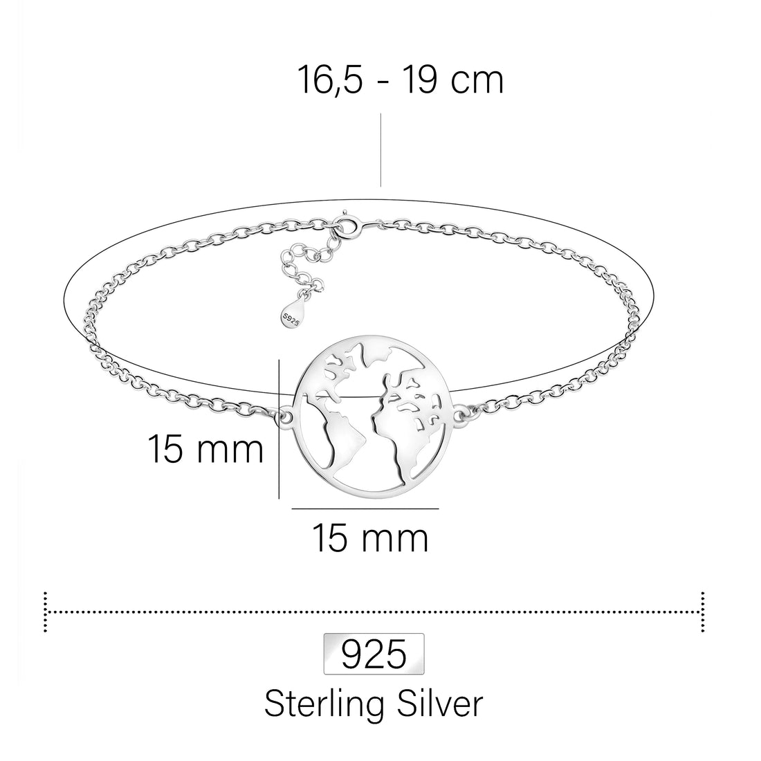 Welt Armband in 925 Silber