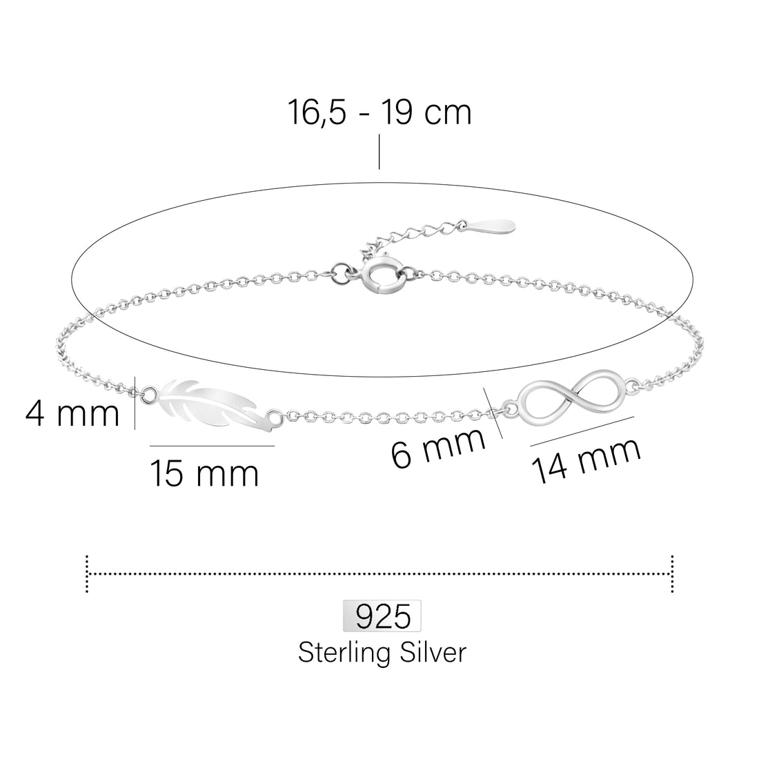 Maßenansicht von Flügel Armband in 925 Silber von Sofia Milani - B0172