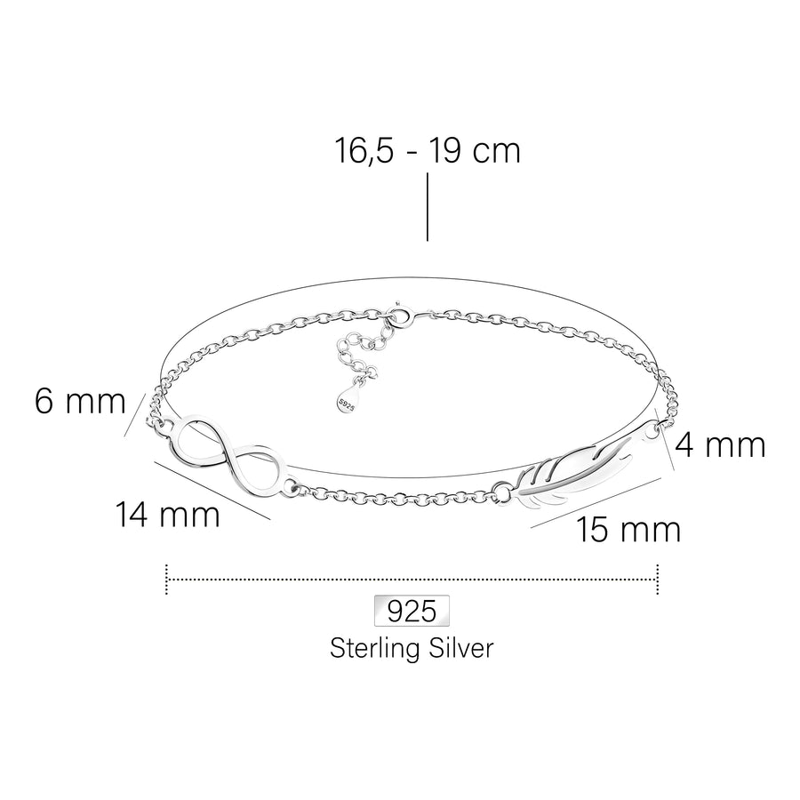 Maßenansicht von Flügel Armband in 925 Silber von Sofia Milani - B0172