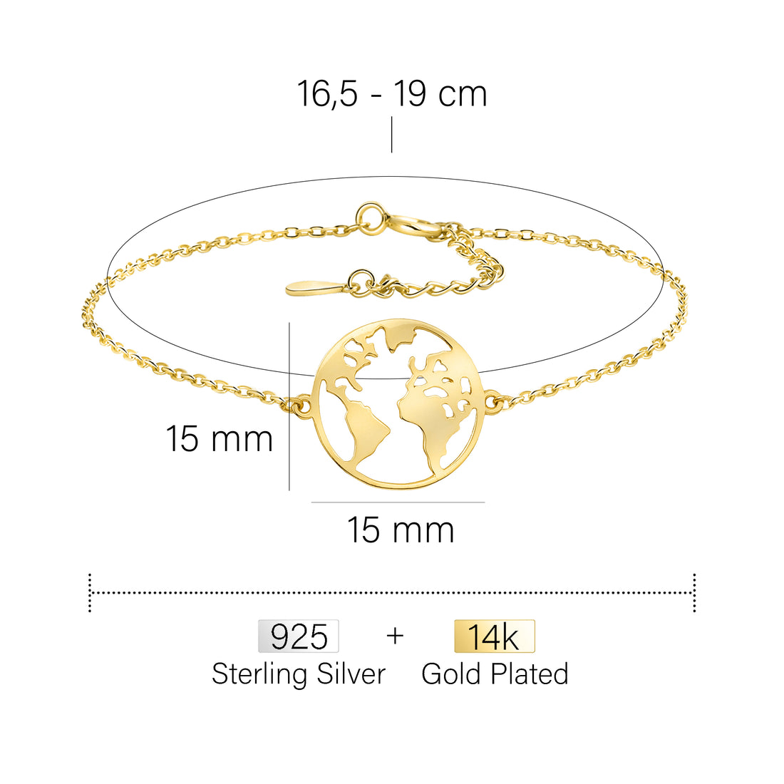 Welt Armband in 925 Silber Vergoldet