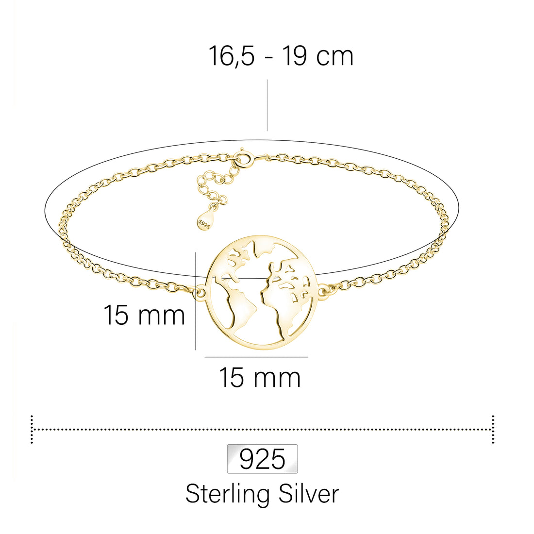 Welt Armband in 925 Silber Vergoldet