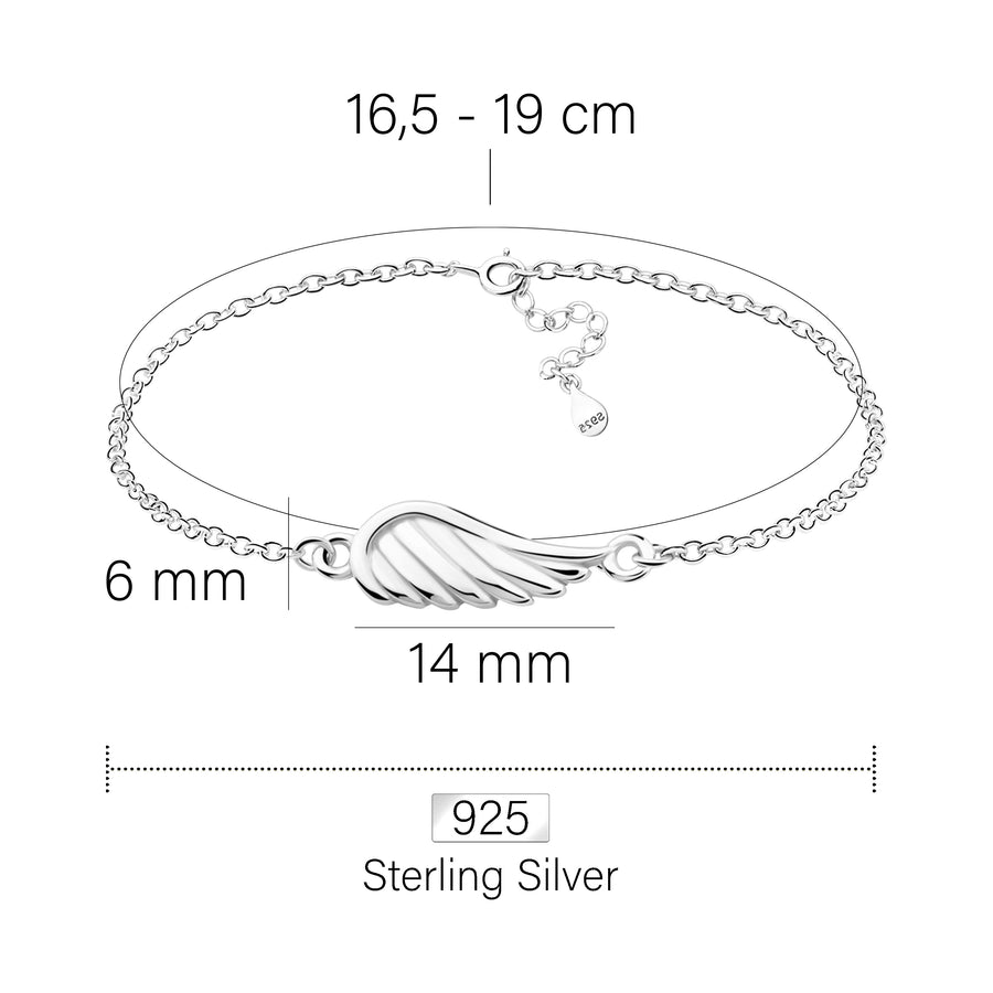 Maßenansicht von Flügel Armband in 925 Silber von Sofia Milani - B0239