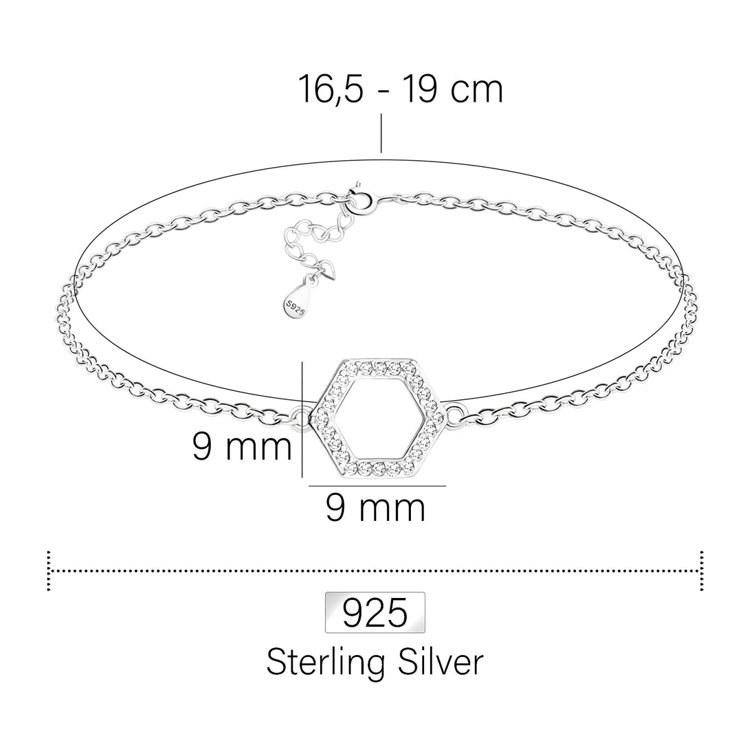 Hexagon Armband in 925 Silber