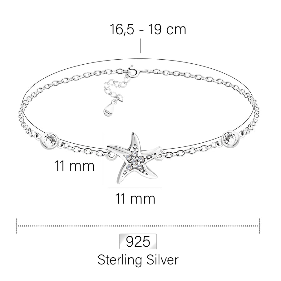 Maßenansicht von Stern Armband in 925 Silber von Sofia Milani - B0274