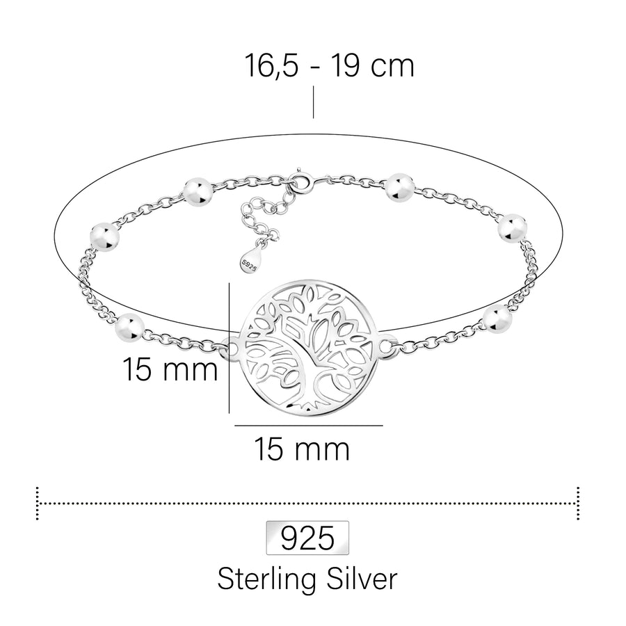 Maßenansicht von Baum des Lebens Armband in 925 Silber von Sofia Milani - B0275