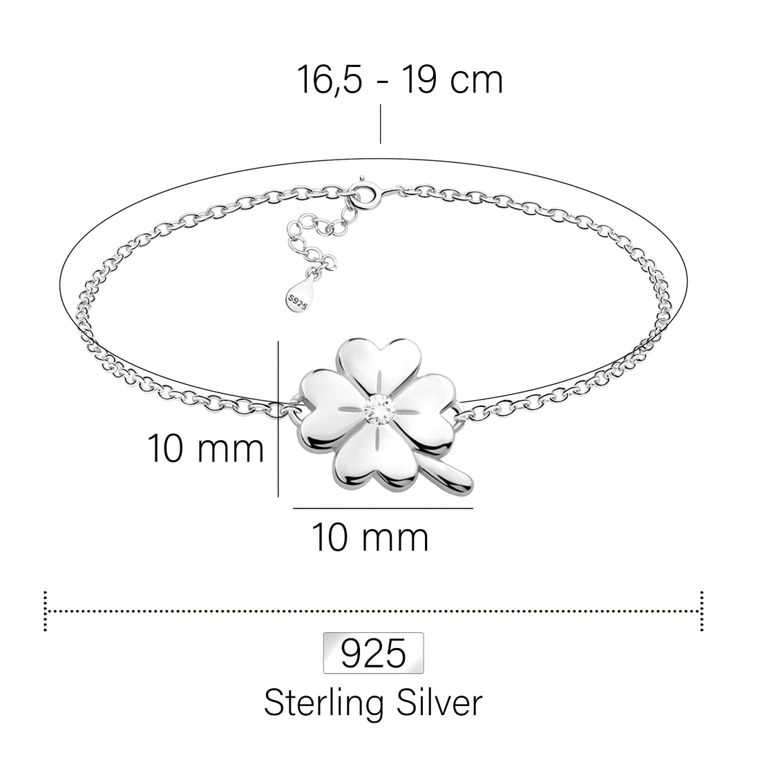 Maßenansicht von Kleeblatt Armband in 925 Silber von Sofia Milani - B0276