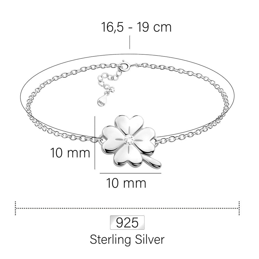 Maßenansicht von Kleeblatt Armband in 925 Silber von Sofia Milani - B0276