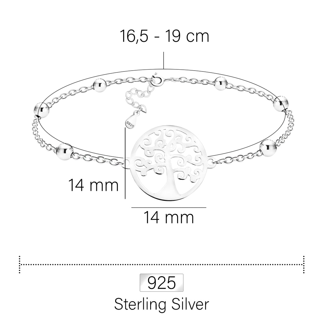 Lebensbaum Armband in 925 Silber