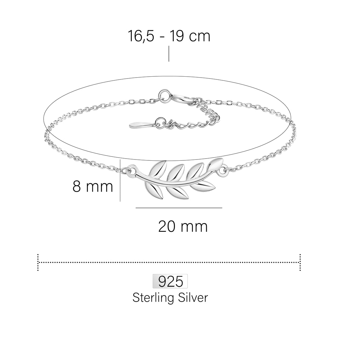 Blatt Armband in 925 Silber