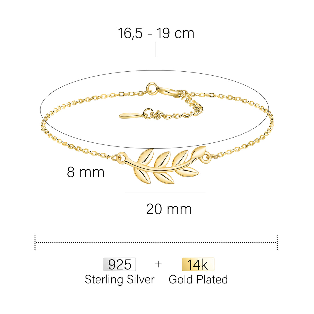 Blatt Armband in 925 Silber