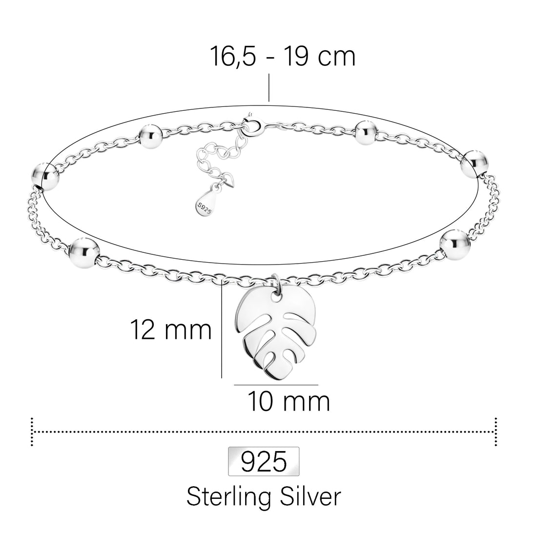 Blatt Armband in 925 Silber