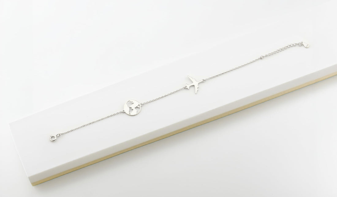 CloseUp Ansicht von Weltkarten Armband in 925 Silber von Sofia Milani - B0291
