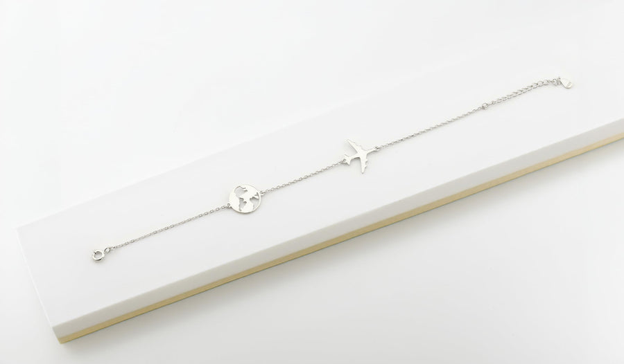 CloseUp Ansicht von Weltkarten Armband in 925 Silber von Sofia Milani - B0291