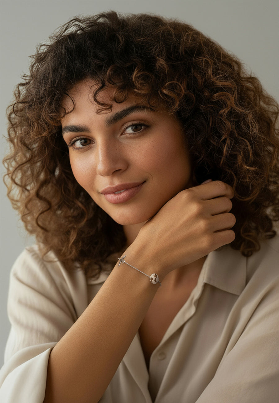 Modelansicht von Weltkarten Armband in 925 Silber von Sofia Milani - B0291
