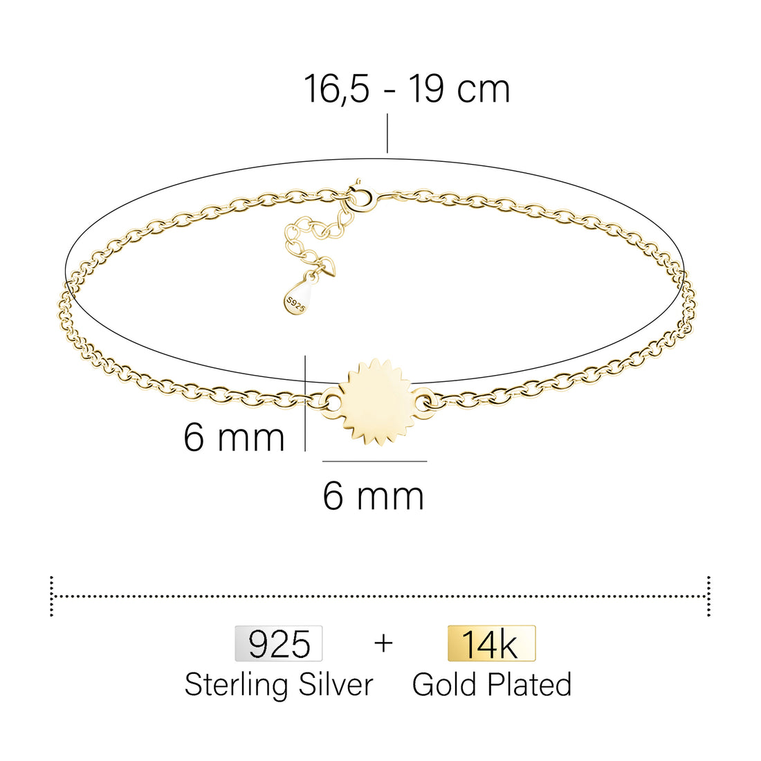 Sonne Armband in 925 Silber