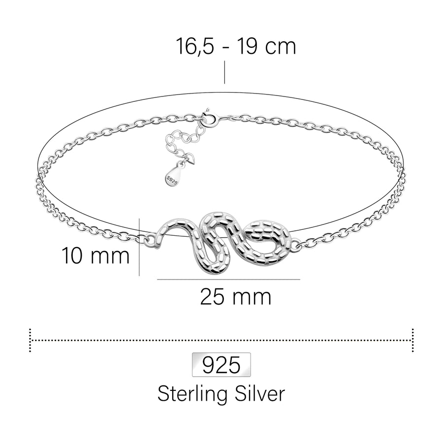 Maßenansicht von Schlangen Armband in 925 Silber von Sofia Milani - B0300