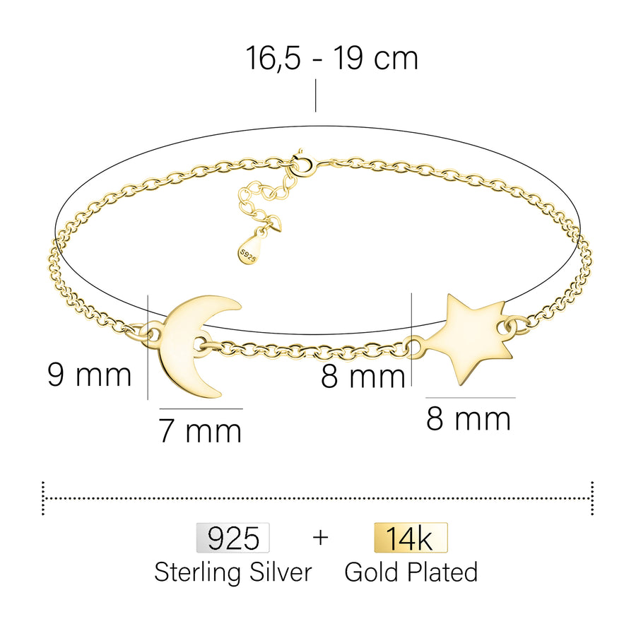Maßenansicht von Sternen Mond Armband in 925 Silber von Sofia Milani - B0313