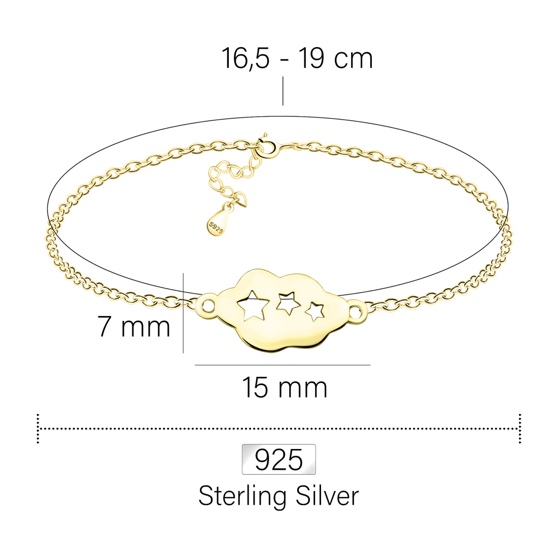 Maßenansicht von Sternen Wolken Armband in 925 Silber von Sofia Milani - B0315
