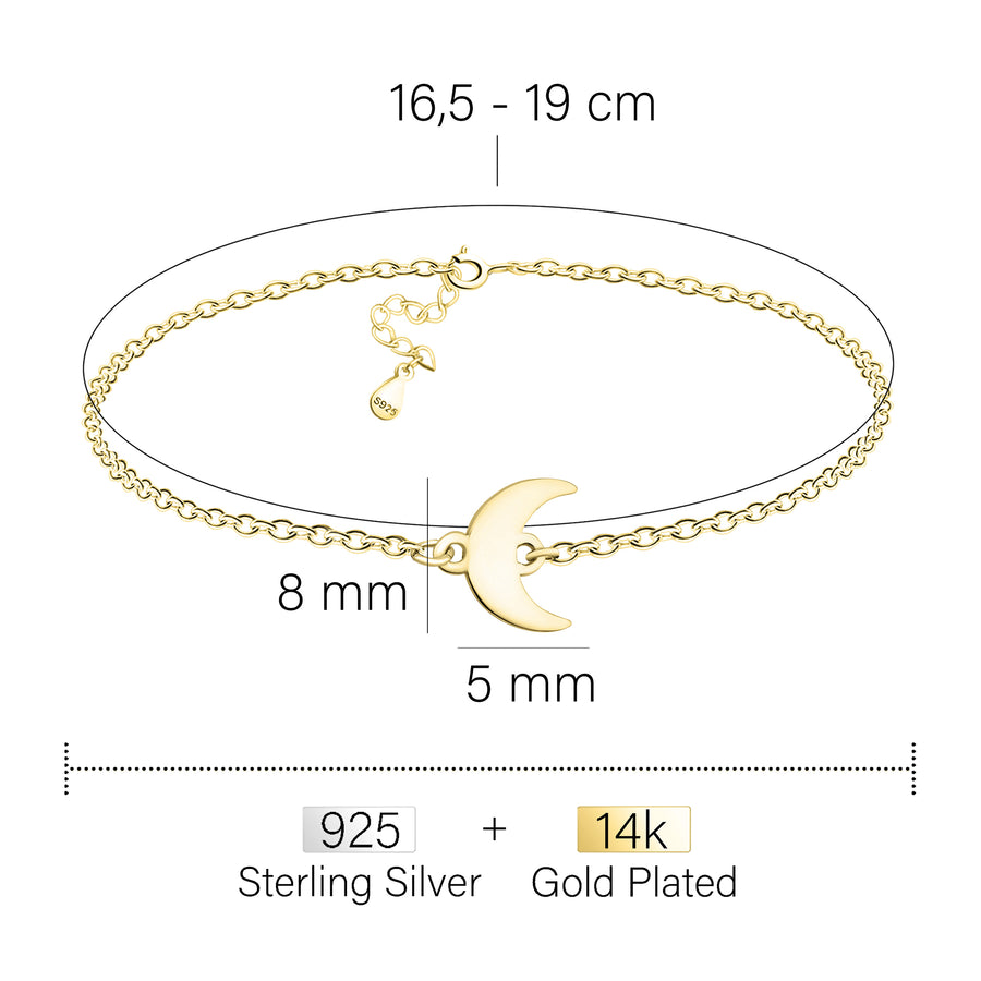 Maßenansicht von Mond Armband in 925 Silber von Sofia Milani - B0317