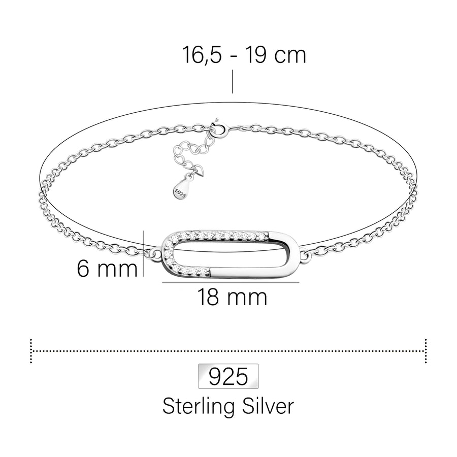 Maßenansicht von Oval Armband in 925 Silber von Sofia Milani - B0322
