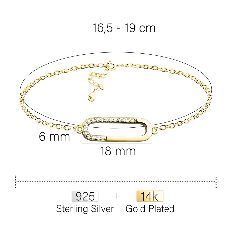 Maßenansicht von Oval Armband in 925 Silber von Sofia Milani - B0323