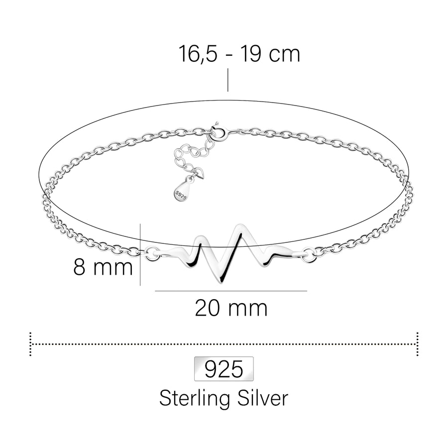 Maßenansicht von Herzschlag Armband in 925 Silber von Sofia Milani - B0324