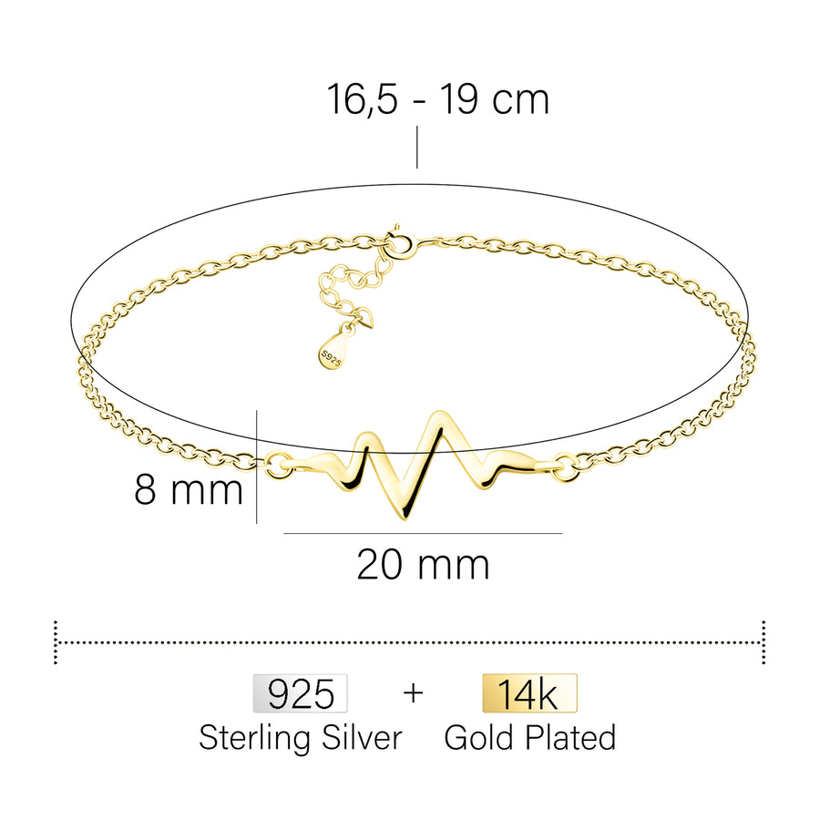 Maßenansicht von Herzschlag Armband in 925 Silber von Sofia Milani - B0325