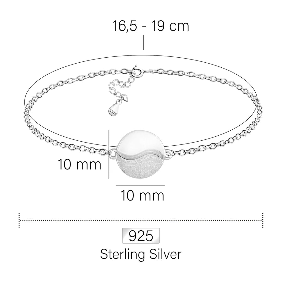 Maßenansicht von Gebürstet Yin und Yang Armband in 925 Silber von Sofia Milani - B0328