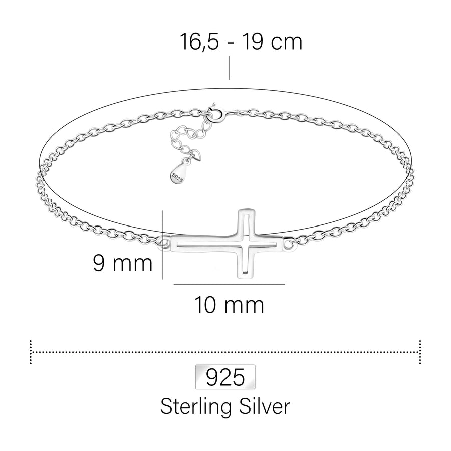 Maßenansicht von Kreuz Armband in 925 Silber von Sofia Milani - B0330