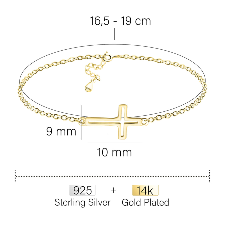 Maßenansicht von Kreuz Armband in 925 Silber von Sofia Milani - B0331
