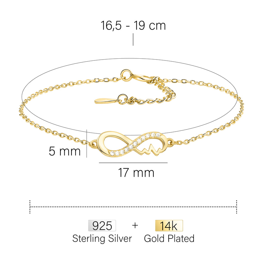Maßenansicht von Unendlich Infinity Armband in 925 Silber von Sofia Milani - B0333