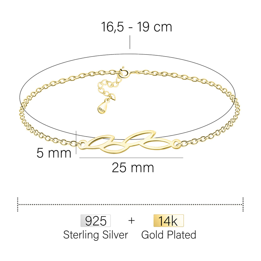 Maßenansicht von Blatt Armband in 925 Silber von Sofia Milani - B0335