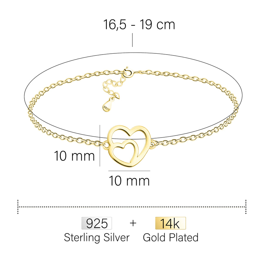 Maßenansicht von Herz Armband in 925 Silber von Sofia Milani - B0337