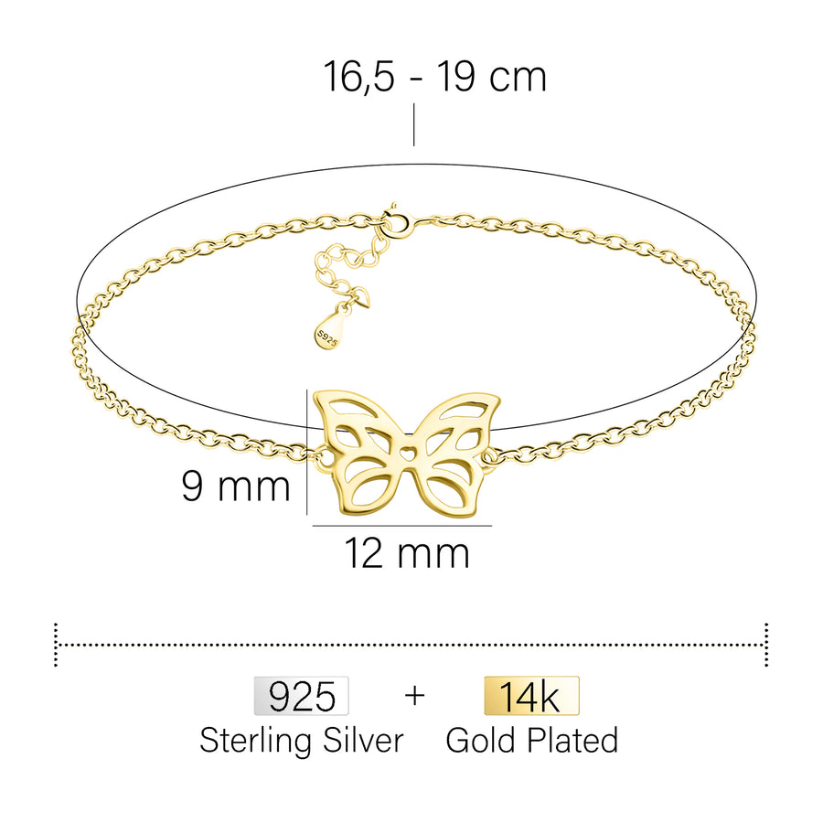 Maßenansicht von Schmetterling Armband in 925 Silber von Sofia Milani - B0339