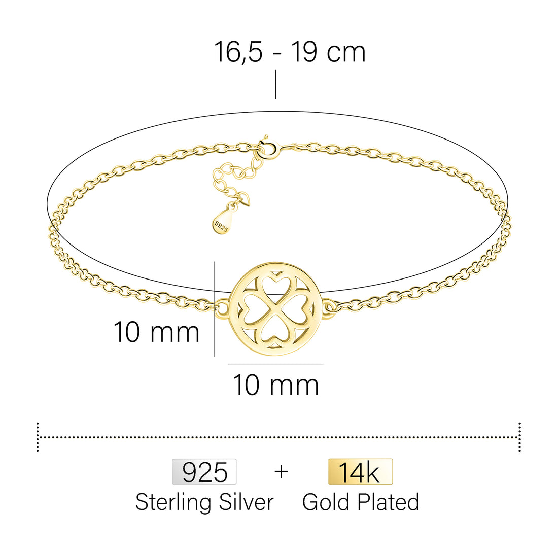 Maßenansicht von Blumen Kreis Armband in 925 Silber von Sofia Milani - B0343