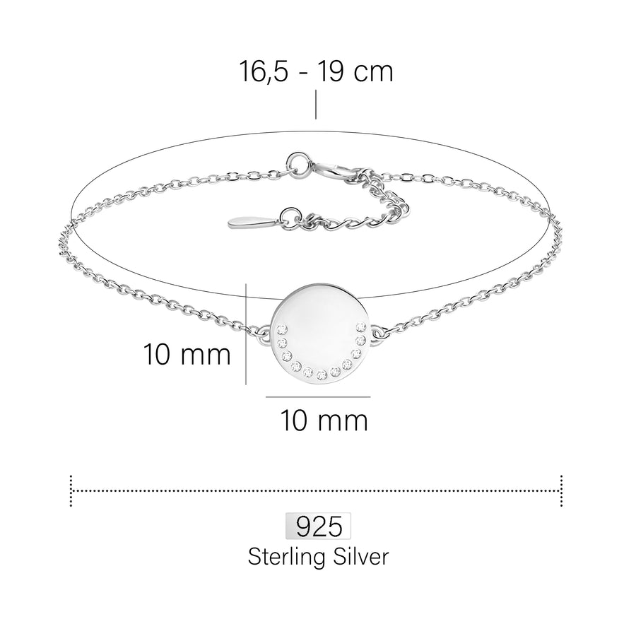 Maßenansicht von Kreis Armband in 925 Silber von Sofia Milani - B0344