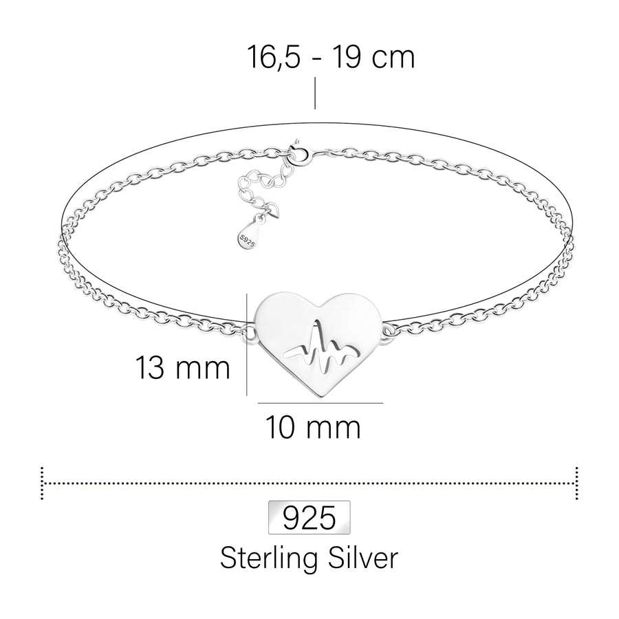 Maßenansicht von Herz Armband in 925 Silber von Sofia Milani - B0346
