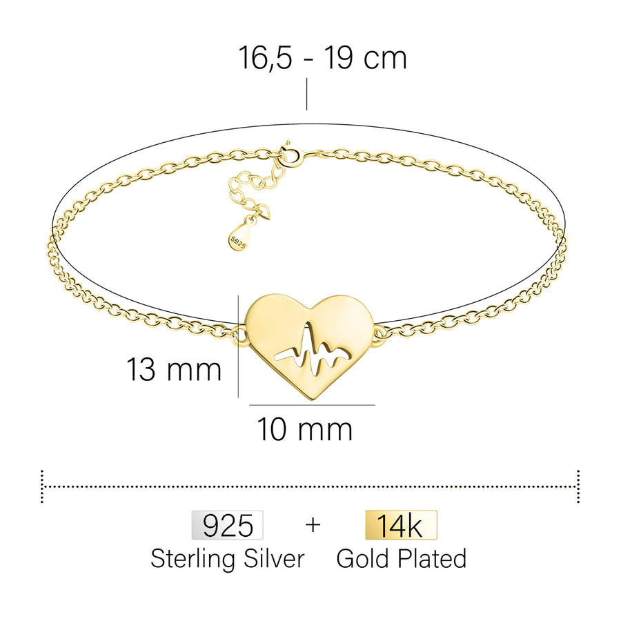 Maßenansicht von Herz Armband in 925 Silber von Sofia Milani - B0347