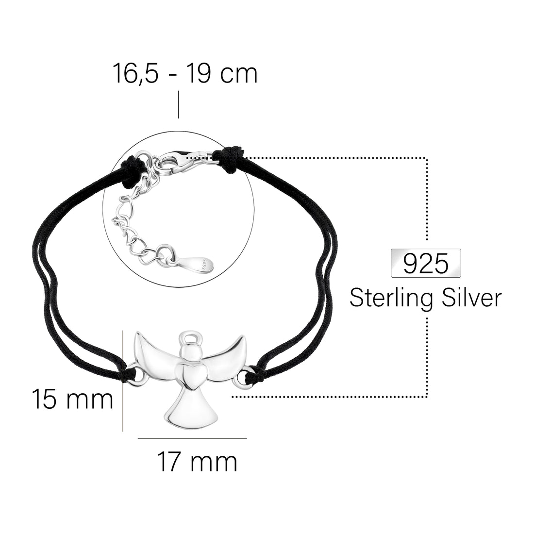 Maßenansicht von Engel Armband in 925 Silber von Sofia Milani - B0352