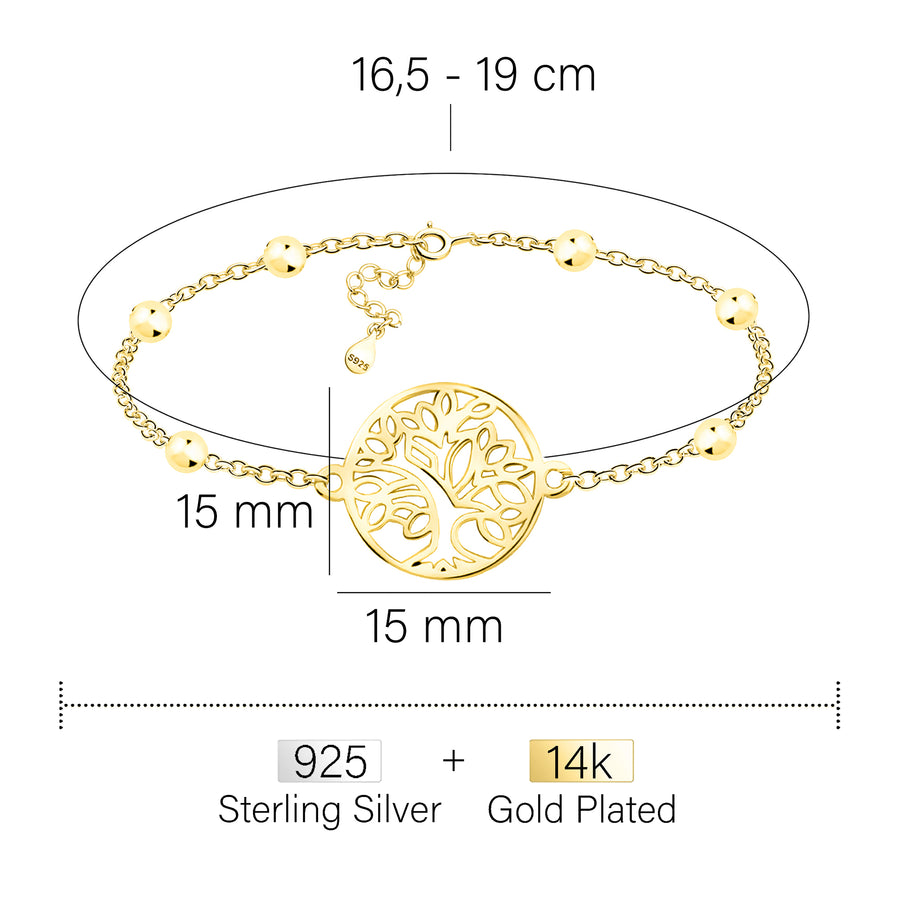 Maßenansicht von Baum des Lebens Armband in 925 Silber von Sofia Milani - B0354