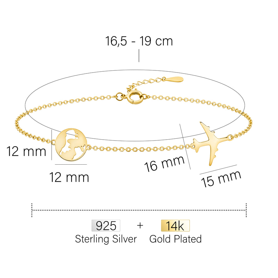 Maßenansicht von Weltkarten Armband in 925 Silber von Sofia Milani - B0355