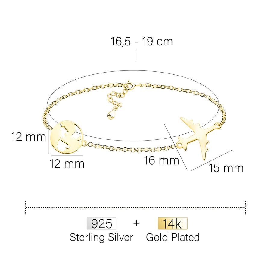 Maßenansicht von Weltkarten Armband in 925 Silber von Sofia Milani - B0355