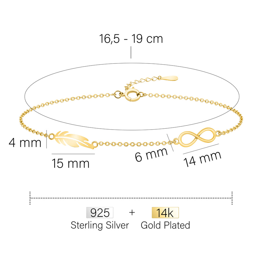 Maßenansicht von Flügel Armband in 925 Silber von Sofia Milani - B0357