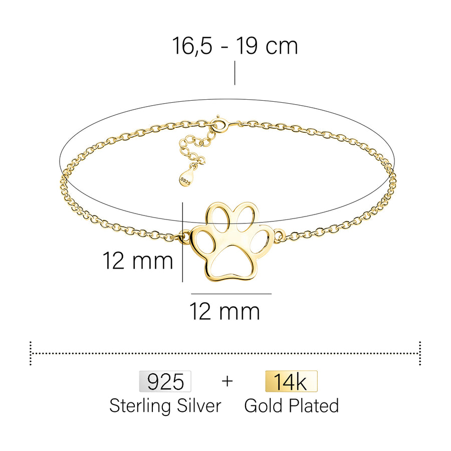 Maßenansicht von Pfoten Armband in 925 Silber von Sofia Milani - B0358
