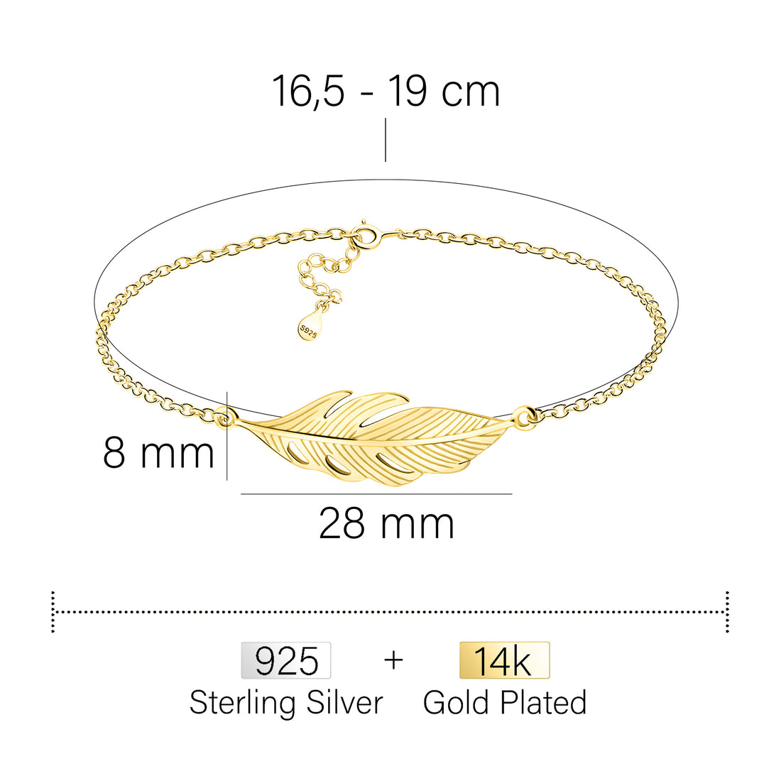 Maßenansicht von Flügel Armband in 925 Silber von Sofia Milani - B0361