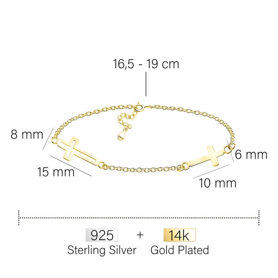 Maßenansicht von Kreuz Armband in 925 Silber von Sofia Milani - B0362