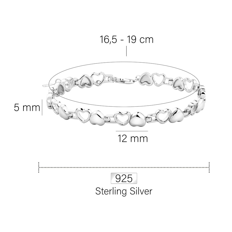 Maßenansicht von Doppeltes Herz Armband in 925 Silber von Sofia Milani - B0365